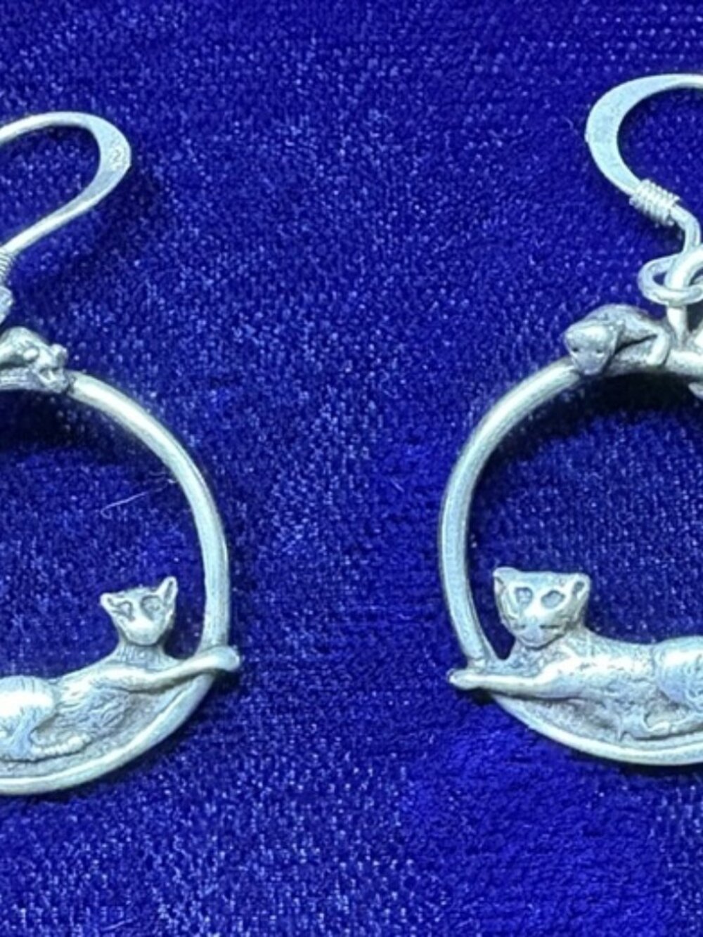 Sterling Silver Handmade Cat Circle Earrings with Dangle Hooks